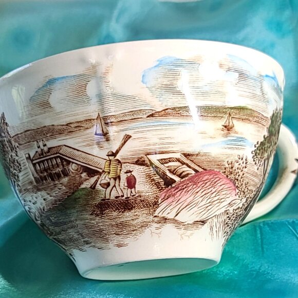 Flat Cup & Saucer Set - Mount Vernon Garden House Windsor Ware-Brown Multicolor - Picture 4 of 8